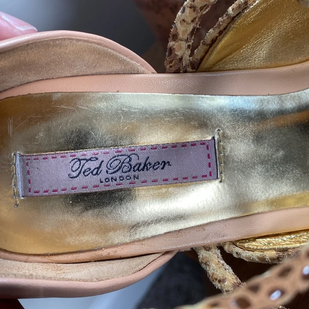Ted Baker London Leuzea Snakeskin Open Toed Cork Platform Shoes, Women’s 8